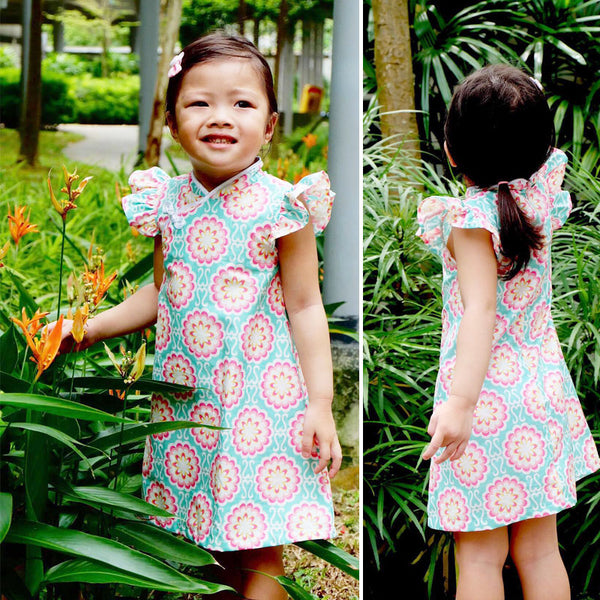 Girls Qipao A-line frill sleeve PDF sewing pattern